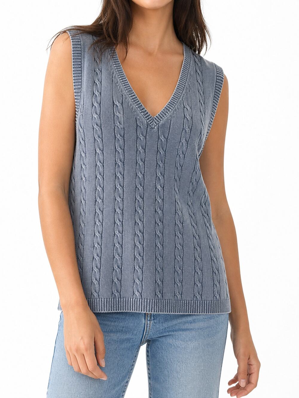 Aeropostale Women Cable Knit Sweater Vest Blue Gray L Preppy SchoolGirl Casual